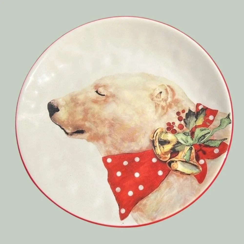 Pier 1 Christmas Wild Animals Salad Plates Set of 4 Penguin Swan Polar Bear Seal